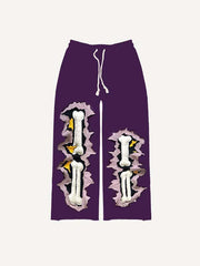 Skeleton Faux Decal Print Elastic Waist Pants