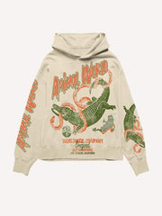 Crocodile&Snake&Letter Print Drawstring Waist Two-Piece Set