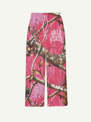 Branches&Letter Print Elastic Waist Pants