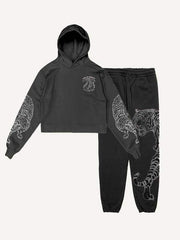 Tiger&Letter Print Drawstring Waist Two-Piece Set