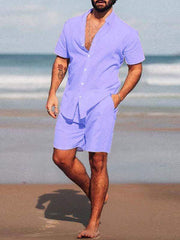 Solid Color Elastic Waist Two-Piece Set