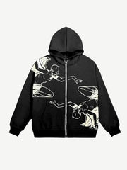 Wing Demon Print Zip Up Hooded Coat