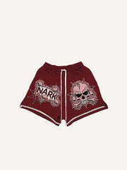 Skull&Letter Print Drawstring Waist Shorts