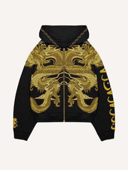Dragon Print Zip Up Hooded Coat