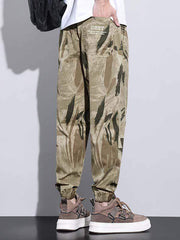 Camo&Letter Print Drawstring Waist Cargo Sweatpants