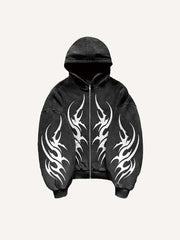 Graphic Print Zip Up Hooded Coat