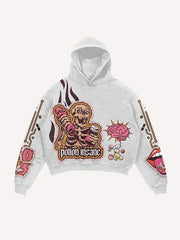 Skeleton Injection Medicine&Letter Faux Decal Print Slant Pockets Hoodie