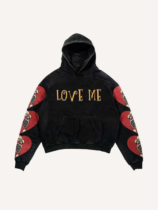 Skeleton Fall In Love Print Slant Pockets Hoodie