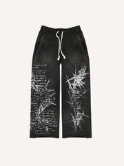 Skull&Cross&Graphic Print Elastic Waist Pants
