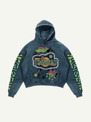 Planet&UFO&Skull&Letter Faux Decal Print Slant Pockets Hoodie