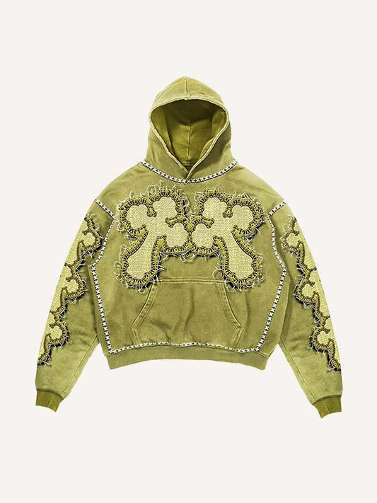 Kapuzenpullover mit Kreuz- und Totenkopf-Print und schrägen Taschen