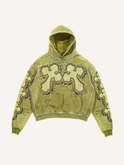 Cross&Skull Faux Decal Print Slant Pockets Hoodie