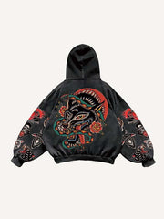 Animal&Letter Print Slant Pockets Hoodie