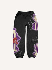 Skeleton&Heart Faux Decal Print Elastic Waist Pants