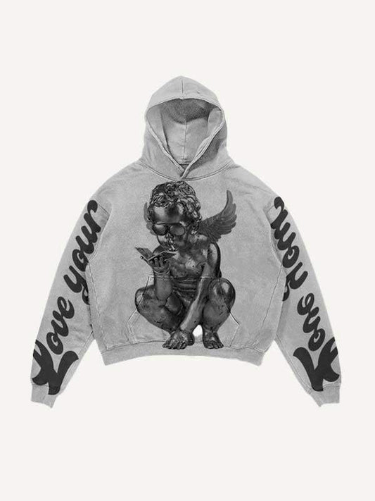 Kapuzenpullover mit „Love Your Little Angel&Cross“-Print und schrägen Taschen