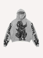 Love Your Little Angel&Cross Print Slant Pockets Hoodie