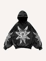 Eye&Wing Print Slant Pockets Hoodie
