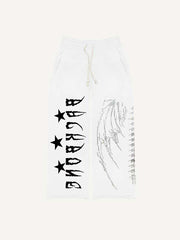 Skeleton&Wing Faux Rhinestones Print Elastic Waist Pants