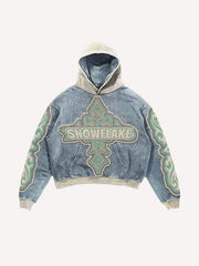 Colorblock Cross&Letter Faux Decal Print Slant Pockets Hoodie