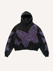 Butterfly Faux Decal Print Slant Pockets Hoodie