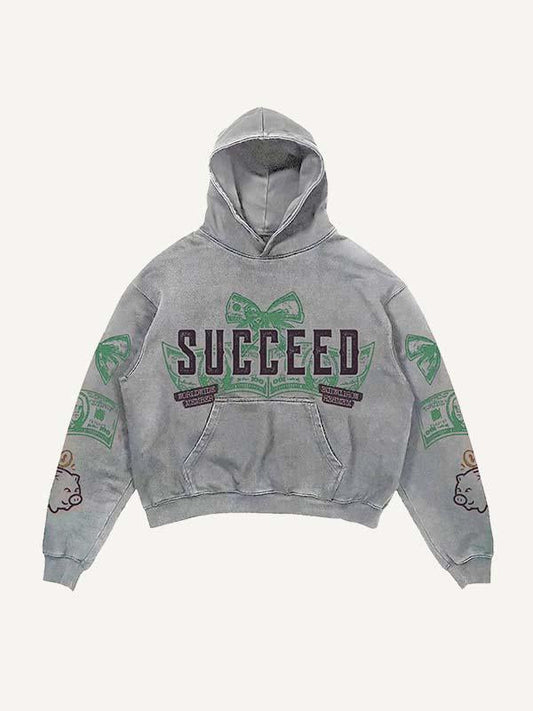Money&Pig&Bow&Letter Print Slant Pockets Hoodie