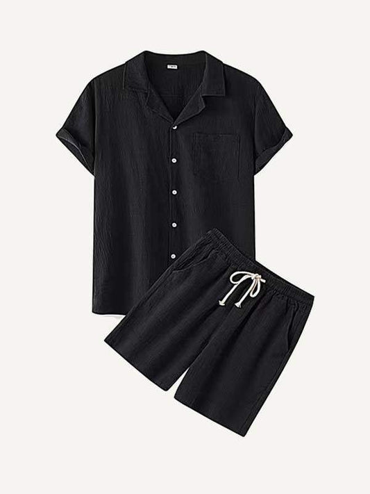 Solid Color Patch Pocket Drawstring Waist Two-Piece Set