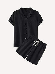 Solid Color Patch Pocket Drawstring Waist Two-Piece Set