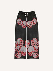 Skull Print Elastic Waist Pants