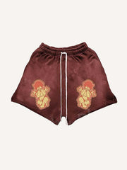 Shorts mit Kordelzug in der Taille und Engel- und Buchstaben-Imitat-Aufkleber-Print