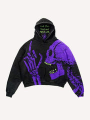Skull&Letter Print Slant Pockets Hoodie