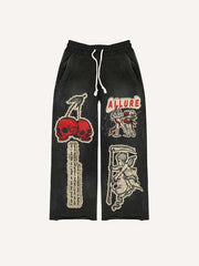Little Angel&Demon&Skull Faux Decal Print Elastic Waist Pants