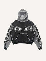 Colorblock Star&Skeleton Pray Faux Decal Print Slant Pockets Hoodie