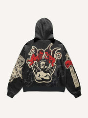 Little Angel&Demon&Skull Faux Decal Print Slant Pockets Hoodie