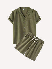 Solid Color Patch Pocket Drawstring Waist Two-Piece Set