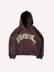 Letter&Star Print Zip Up Slant Pockets Hooded Coat