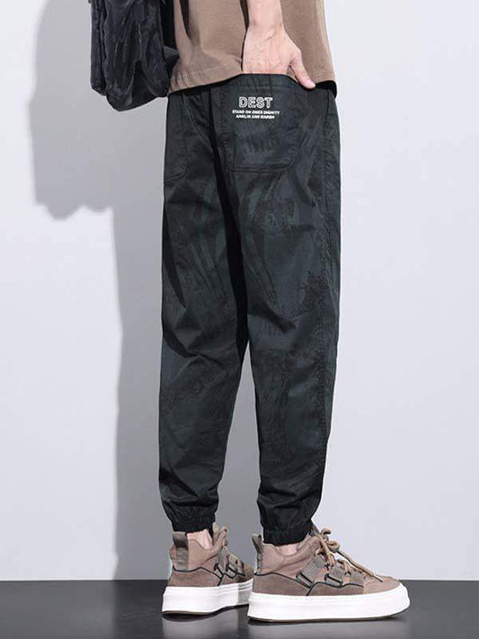 Camo&Letter Print Drawstring Waist Cargo Sweatpants