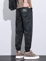 Camo&Letter Print Drawstring Waist Cargo Sweatpants