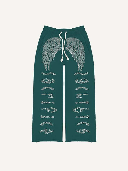 Wing&Letter Faux Decal Print Elastic Waist Pants