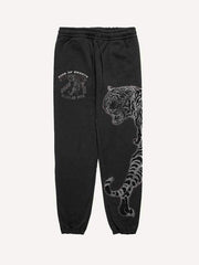 Tiger&Letter Print Drawstring Waist Two-Piece Set