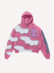 No Time To Love&Heart Faux Decal Print Slant Pockets Hoodie