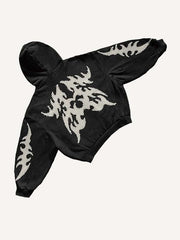 Graphic Faux Decal Print Zip Up Hooded Coat