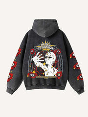 Alien&Eye&Letter Print Zip Up Slant Pockets Hooded Coat