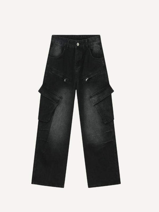 Flap Pocket Side Zipper Detail  Cargo Jeans