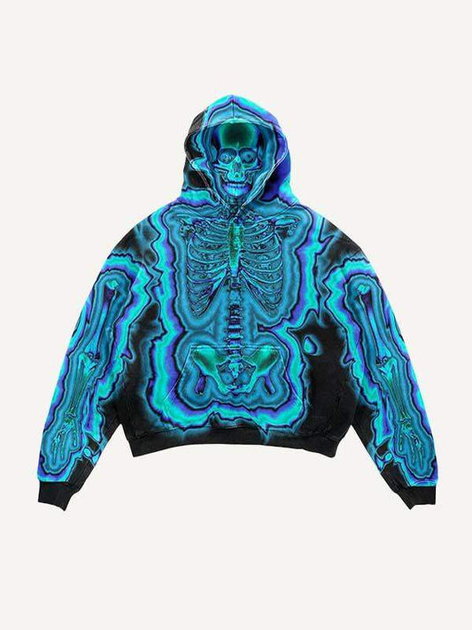 Skeleton Glow Print Slant Pockets Hoodie