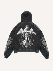 Figure&Wing Graphic Print Slant Pockets Hoodie