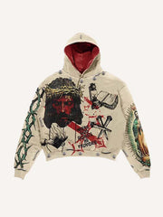 Jesus&Mary&Cross&Letter&Graphic Print Slant Pockets Hoodie