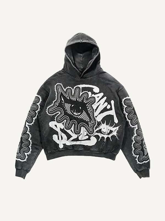 Eye&Letter Faux Decal Print Slant Pockets Hoodie