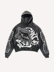 Eye&Letter Faux Decal Print Slant Pockets Hoodie