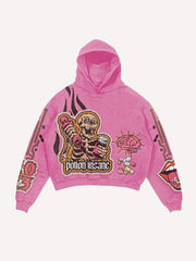 Skeleton Injection Medicine&Letter Faux Decal Print Slant Pockets Hoodie