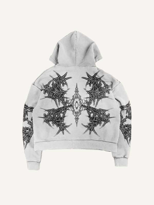 Graphic Print Zip Up Hooded Coat